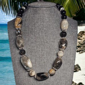 Petrified Wood Stone Nugget Bead Necklace - Big Bead Necklace